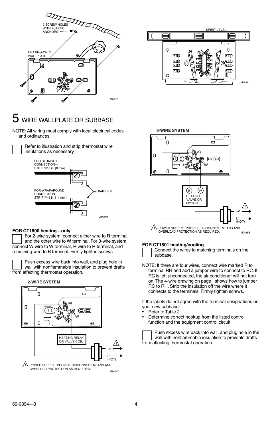 Wire wallplate or subbase | Honeywell CT1800 User Manual | Page 4 / 8