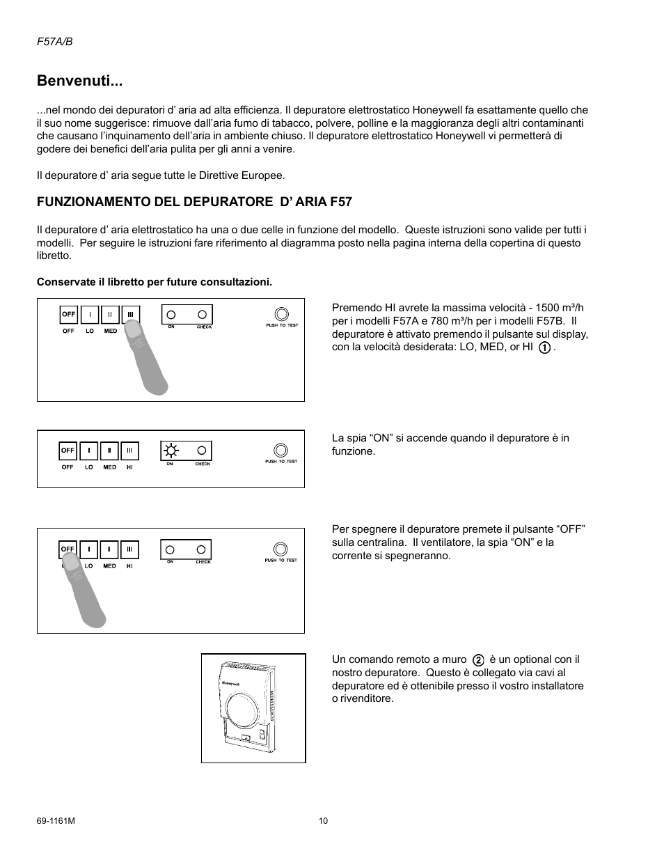 Benvenuti | Honeywell F57A/B User Manual | Page 12 / 26