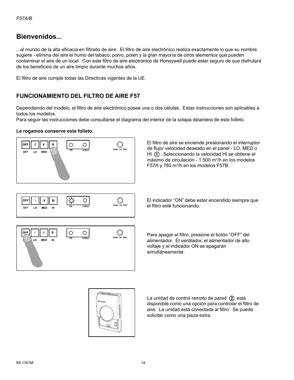 Bienvenidos, Funcionamiento del filtro de aire f57 | Honeywell F57A/B User Manual | Page 16 / 26