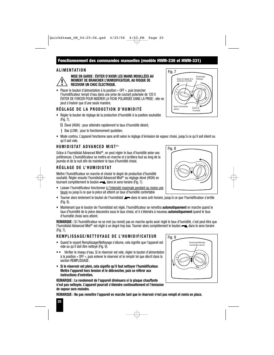 Honeywell HWM-330 User Manual | Page 20 / 44