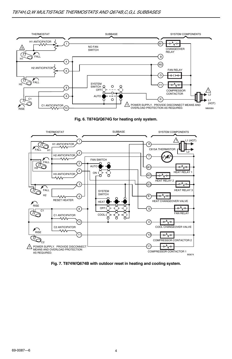 Honeywell MULTISTAGETHERMOSTATSAND T874H User Manual | Page 4 / 8