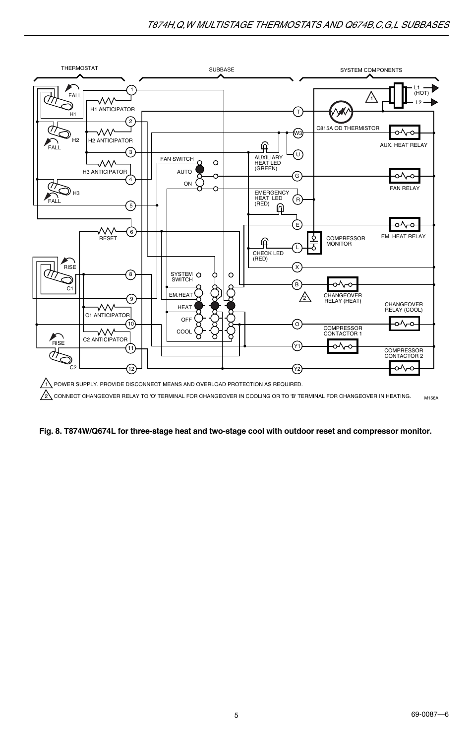 Honeywell MULTISTAGETHERMOSTATSAND T874H User Manual | Page 5 / 8