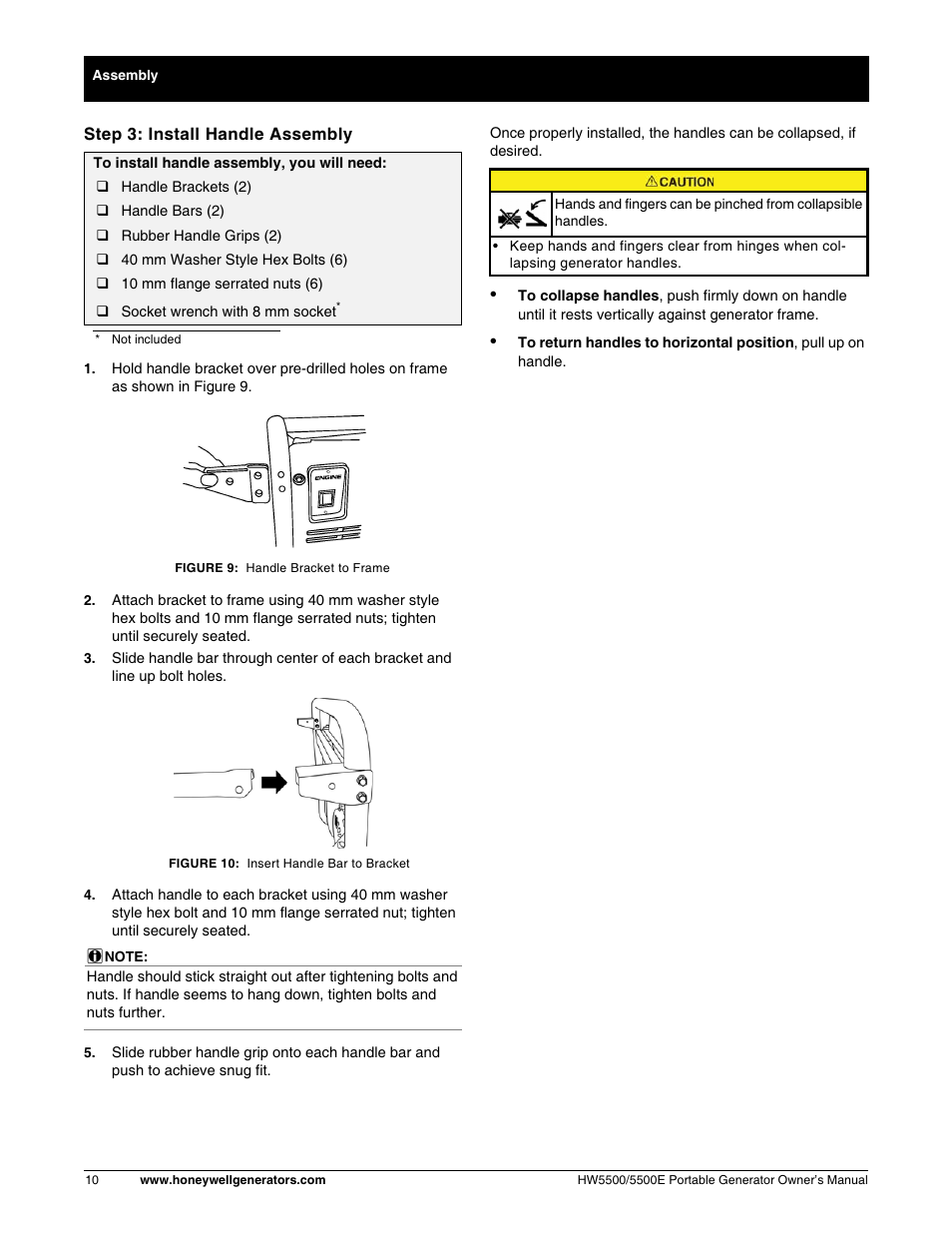 Step 3: install handle assembly | Honeywell HW5500E User Manual | Page 16 / 93