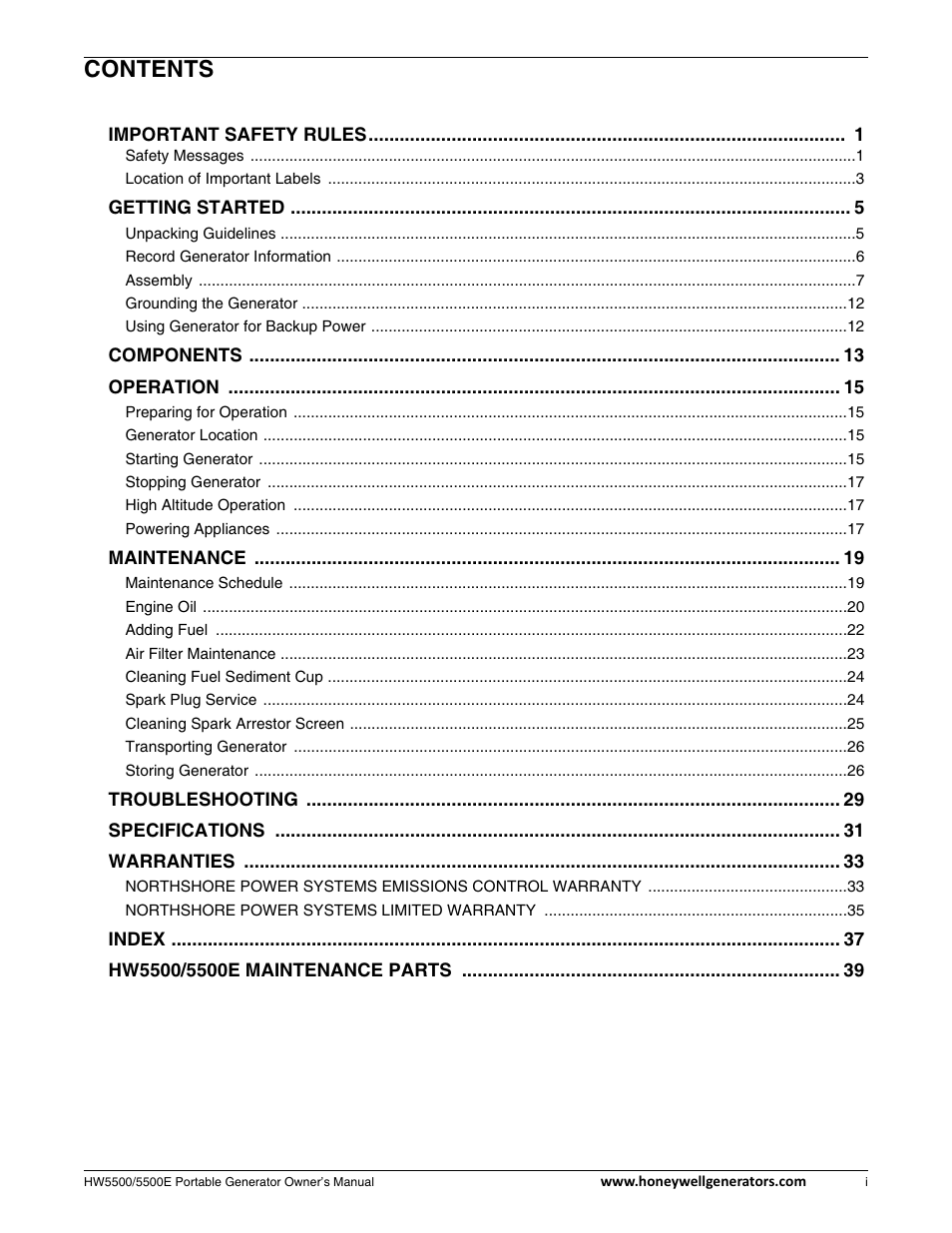 Honeywell HW5500E User Manual | Page 5 / 93