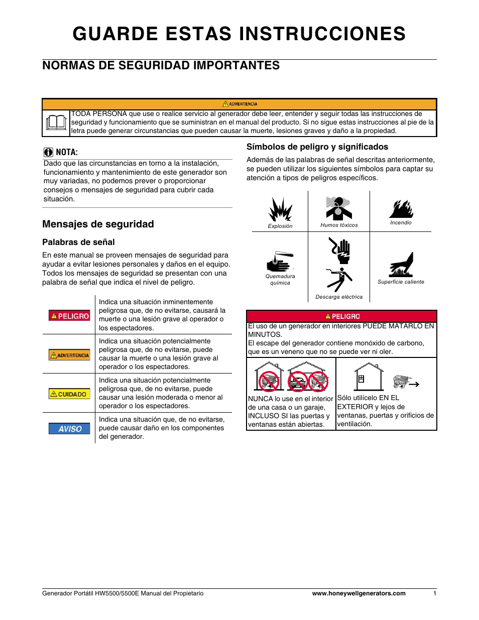 Normas de seguridad importantes, Mensajes de seguridad, Guarde estas instrucciones | Honeywell HW5500E User Manual | Page 53 / 93