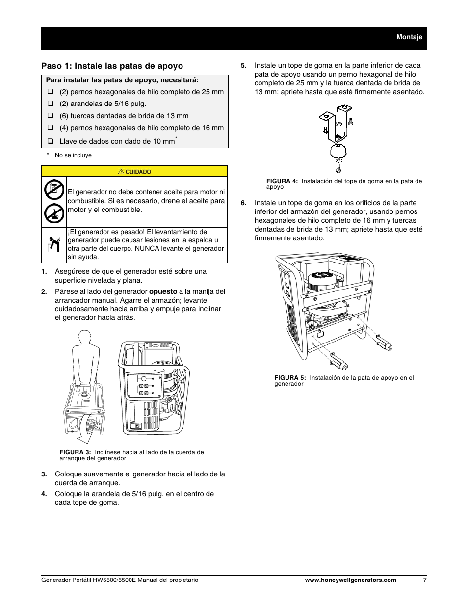 Paso 1: instale las patas de apoyo | Honeywell HW5500E User Manual | Page 59 / 93