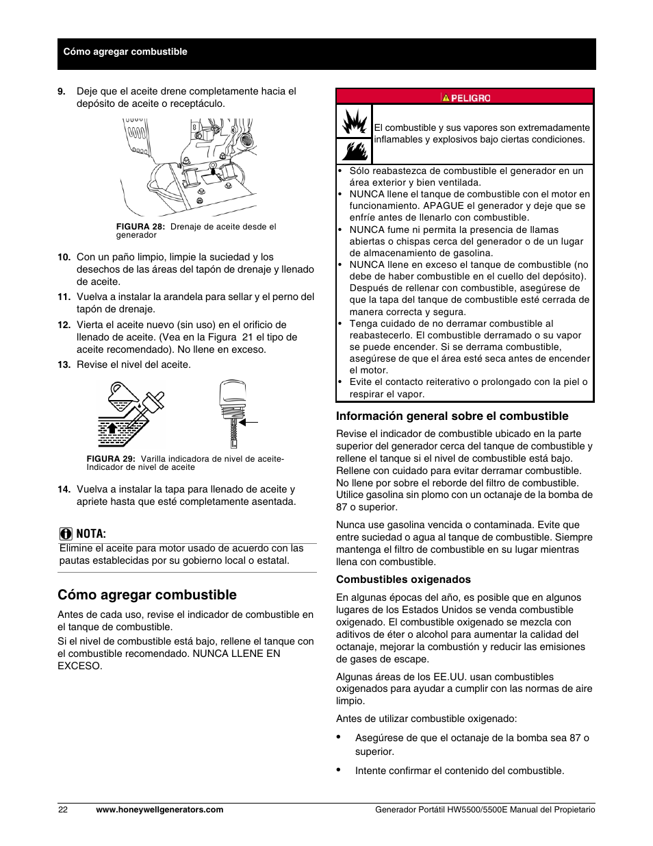Cómo agregar combustible | Honeywell HW5500E User Manual | Page 74 / 93
