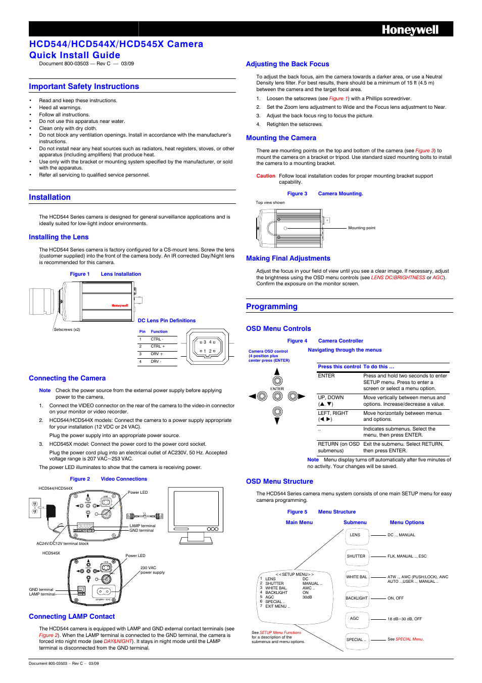 Honeywell HCD544 User Manual | 2 pages