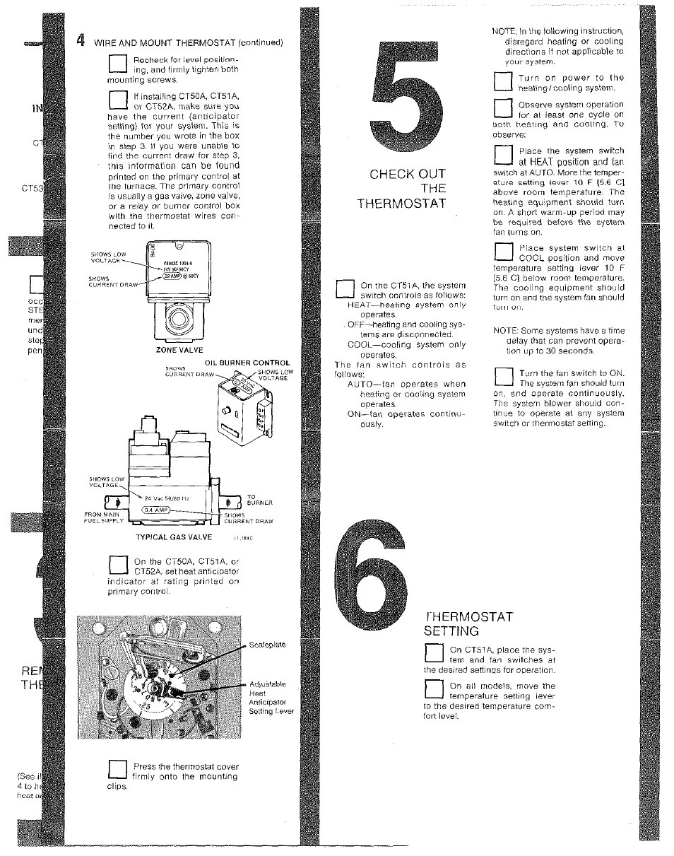 Checkout, Thermostat, Setting | Honeywell CT52A User Manual | Page 5 / 6