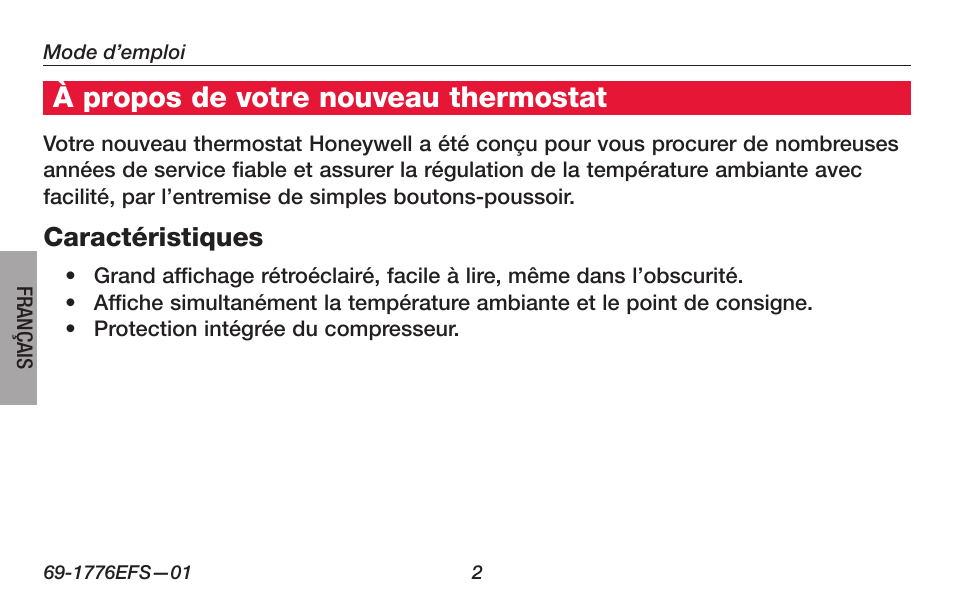 À propos de votre nouveau thermostat | Honeywell PRO TH3000 Series User Manual | Page 22 / 56