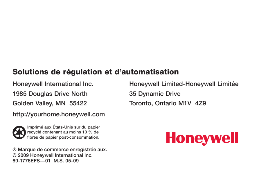 Solutions de régulation et d’automatisation | Honeywell PRO TH3000 Series User Manual | Page 36 / 56