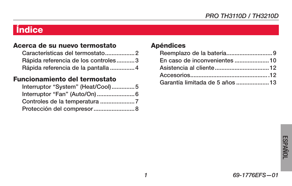 Índice | Honeywell PRO TH3000 Series User Manual | Page 39 / 56