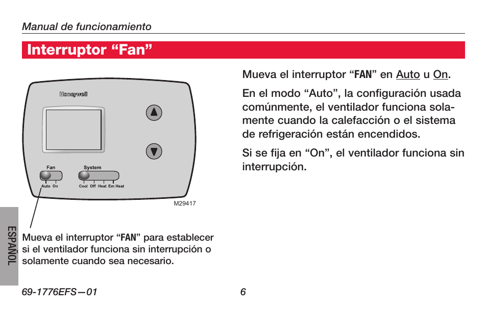 Interruptor “fan | Honeywell PRO TH3000 Series User Manual | Page 44 / 56