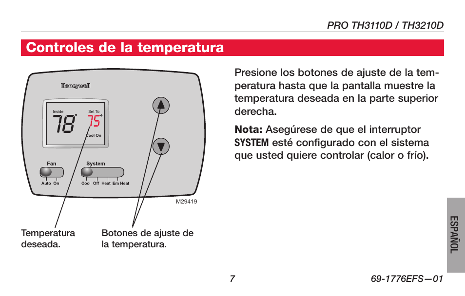 About your new thermostat, Controles de la temperatura | Honeywell PRO TH3000 Series User Manual | Page 45 / 56