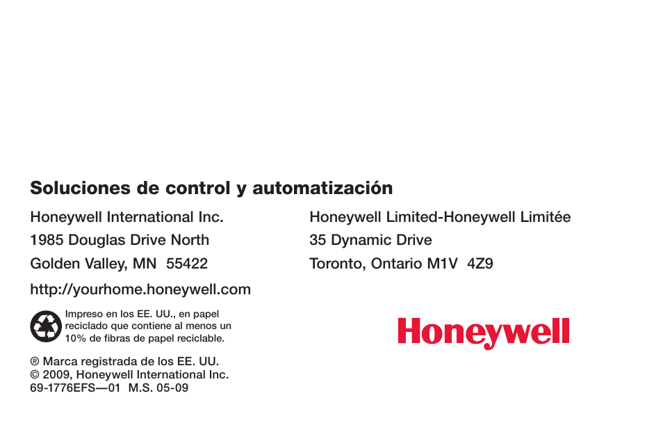 Soluciones de control y automatización | Honeywell PRO TH3000 Series User Manual | Page 56 / 56