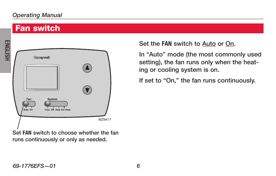 Fan switch | Honeywell PRO TH3000 Series User Manual | Page 8 / 56