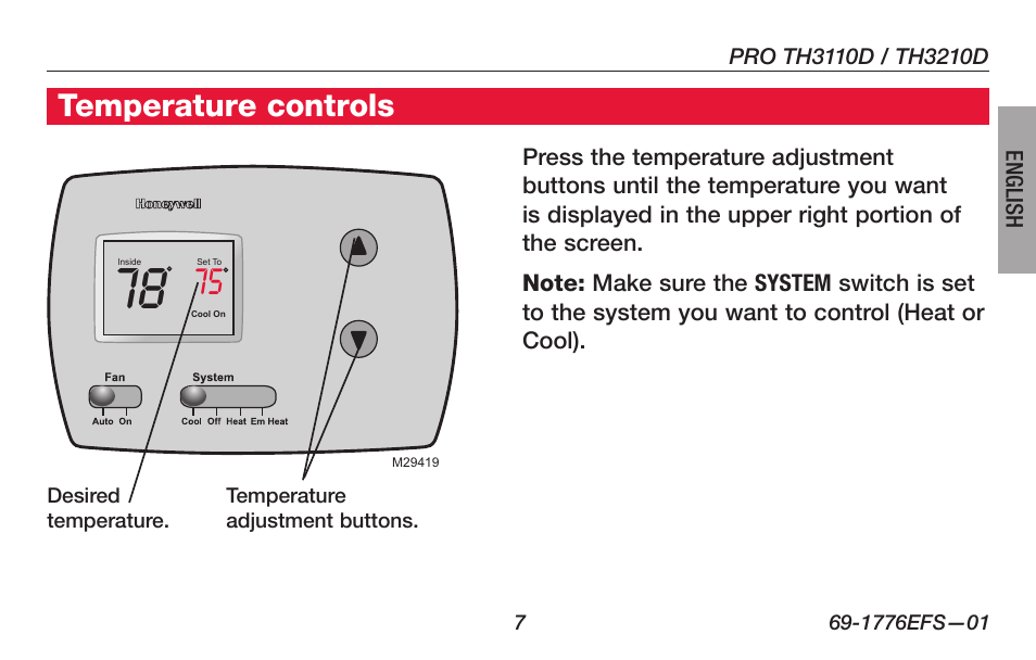 About your new thermostat, Temperature controls | Honeywell PRO TH3000 Series User Manual | Page 9 / 56