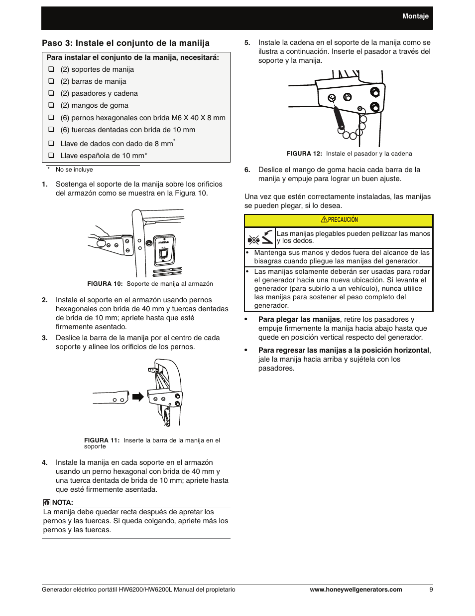 Paso 3: instale el conjunto de la maniija | Honeywell HW6200L User Manual | Page 57 / 86