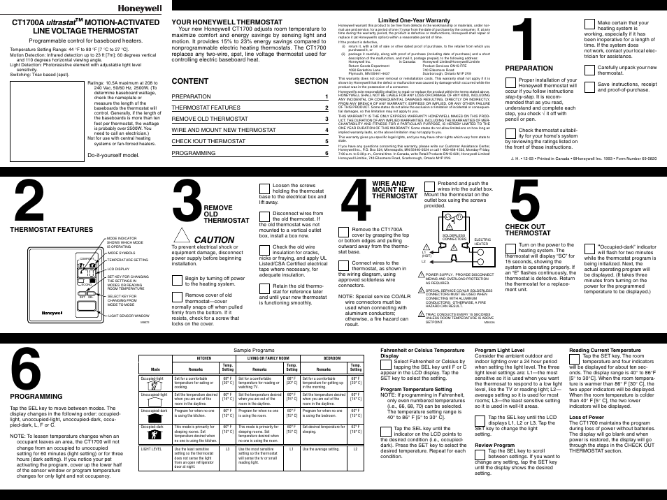 Honeywell CT1700A User Manual | 1 page