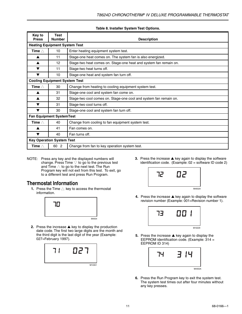 Thermostat information | Honeywell CHRONOTHERM IV DELUXE T8624D User Manual | Page 11 / 20