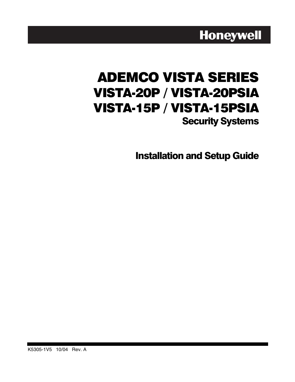 Honeywell VISTA-20P User Manual | 80 pages