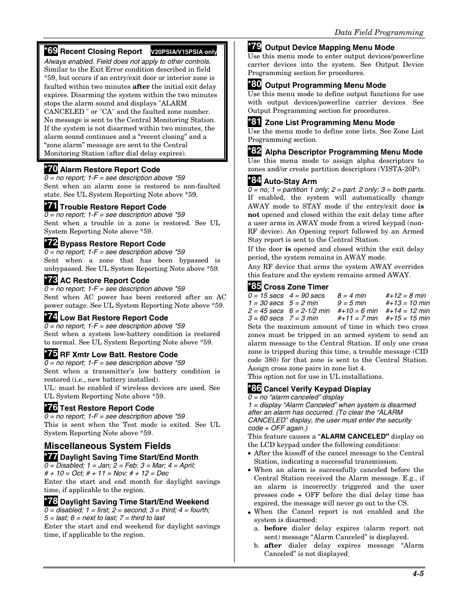 Miscellaneous system fields *77 | Honeywell VISTA-20P User Manual | Page 29 / 80