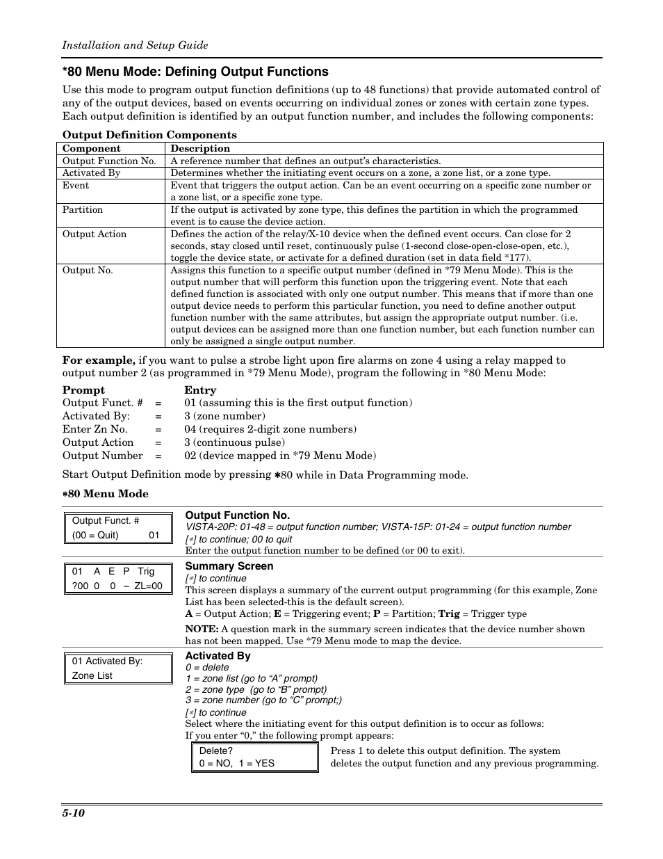 80 menu mode: defining output functions | Honeywell VISTA-20P User Manual | Page 46 / 80