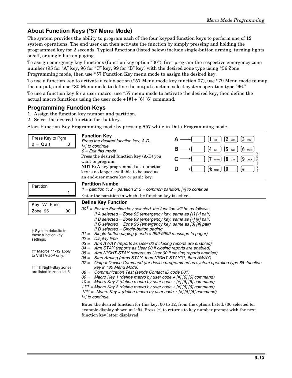 About function keys (*57 menu mode), Programming function keys, Ab c d | Honeywell VISTA-20P User Manual | Page 49 / 80