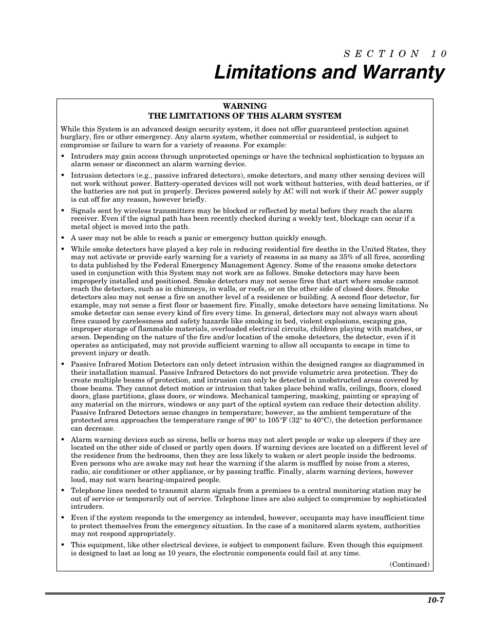 Limitations and warranty | Honeywell VISTA-20P User Manual | Page 75 / 80