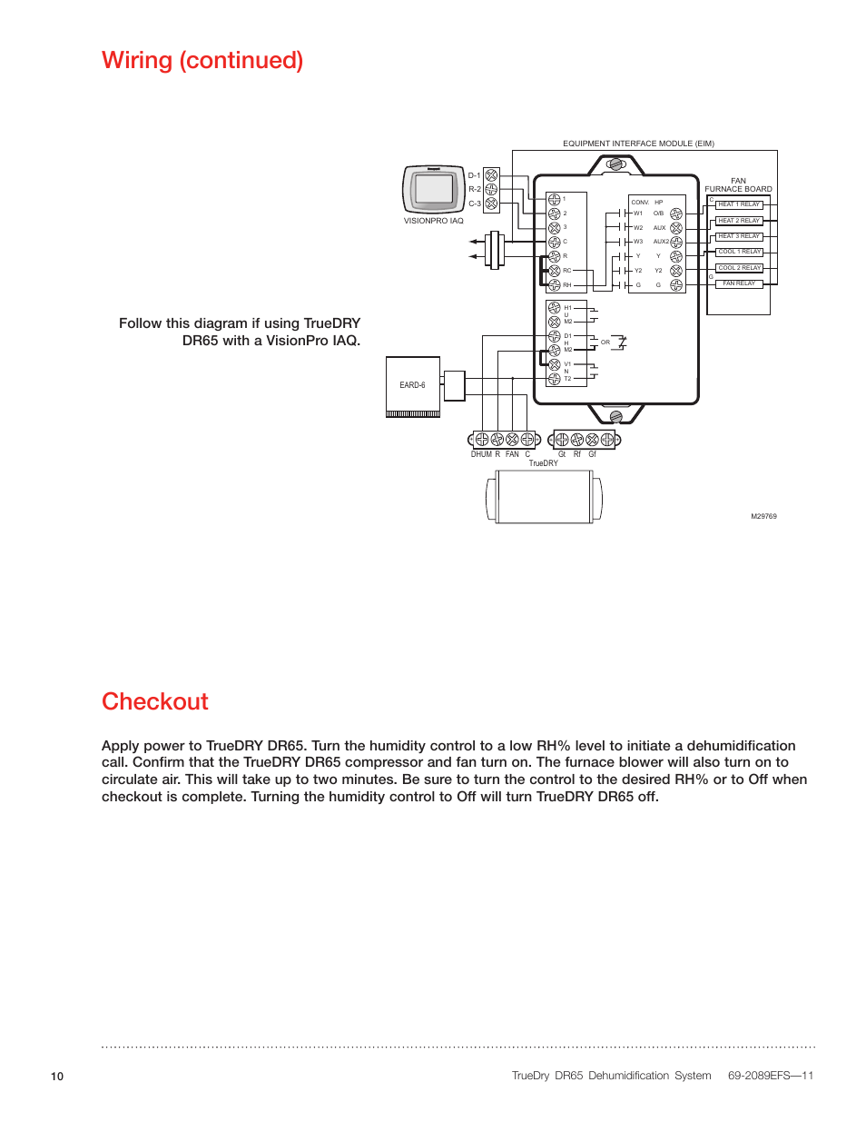 Wiring (continued), Checkout | Honeywell DR65 User Manual | Page 12 / 52