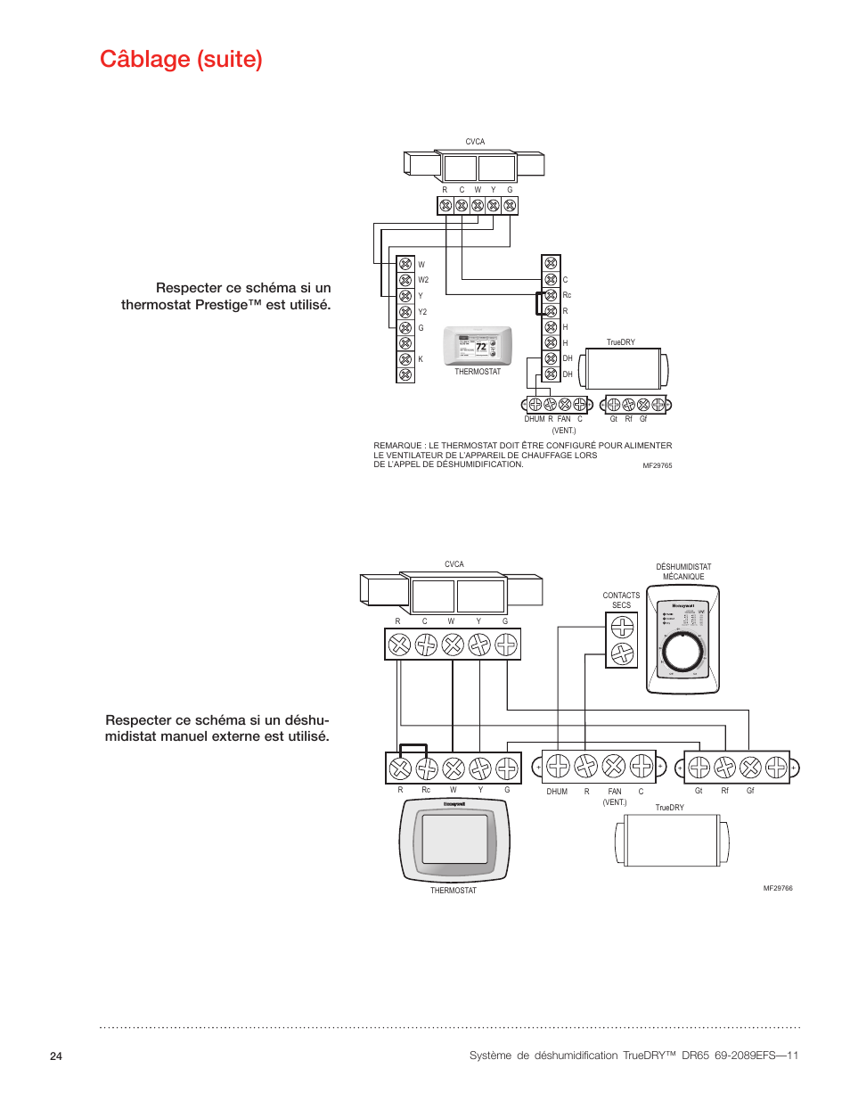 Câblage (suite) | Honeywell DR65 User Manual | Page 26 / 52