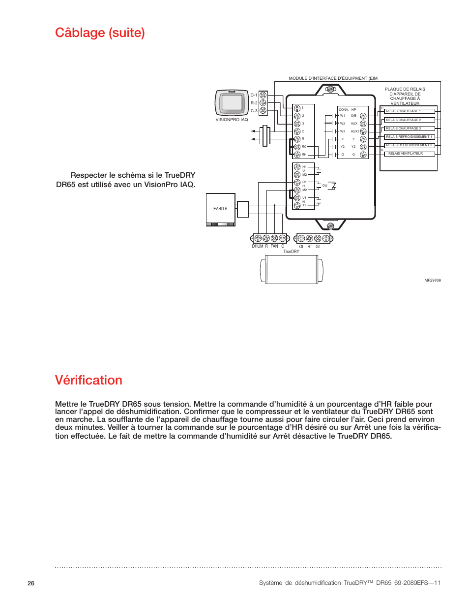 Câblage (suite), Vérification | Honeywell DR65 User Manual | Page 28 / 52