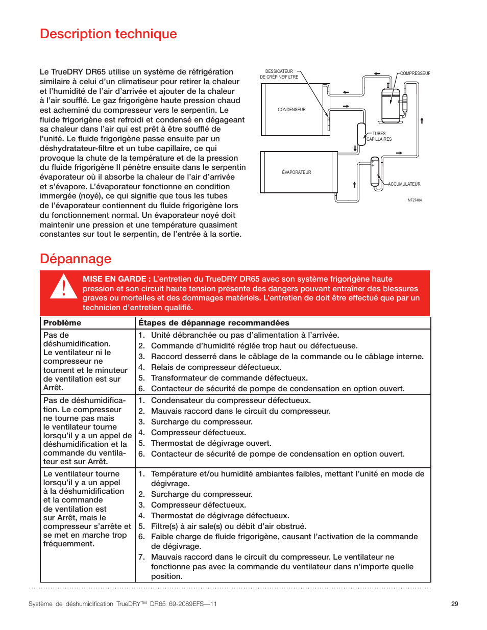Description technique, Dépannage | Honeywell DR65 User Manual | Page 31 / 52