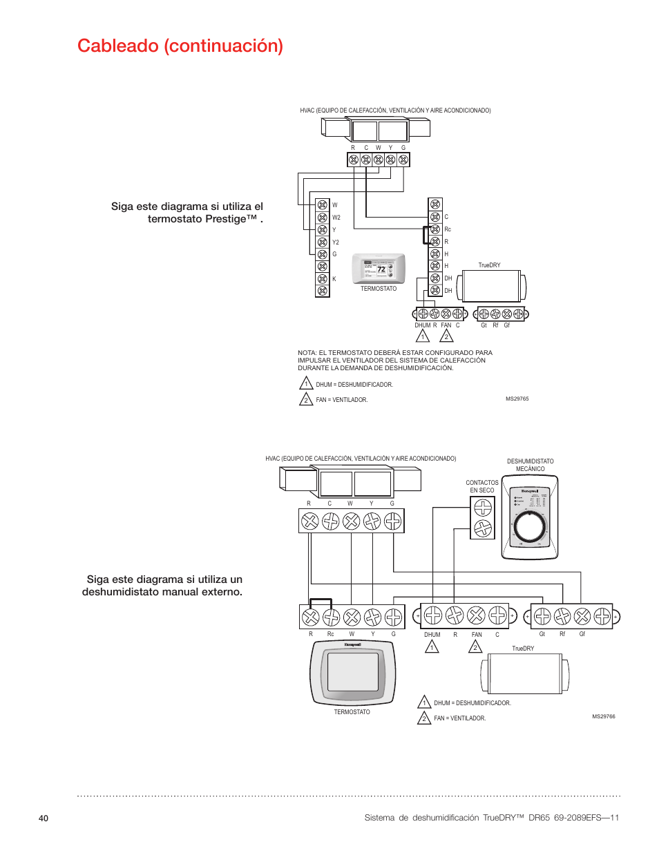 Cableado (continuación) | Honeywell DR65 User Manual | Page 42 / 52