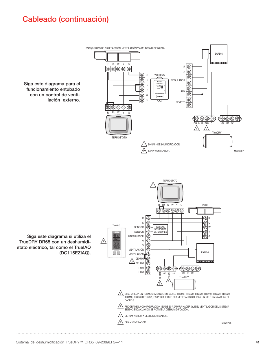 Cableado (continuación) | Honeywell DR65 User Manual | Page 43 / 52