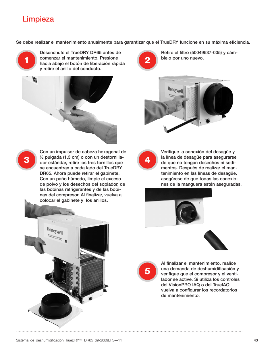 Limpieza | Honeywell DR65 User Manual | Page 45 / 52