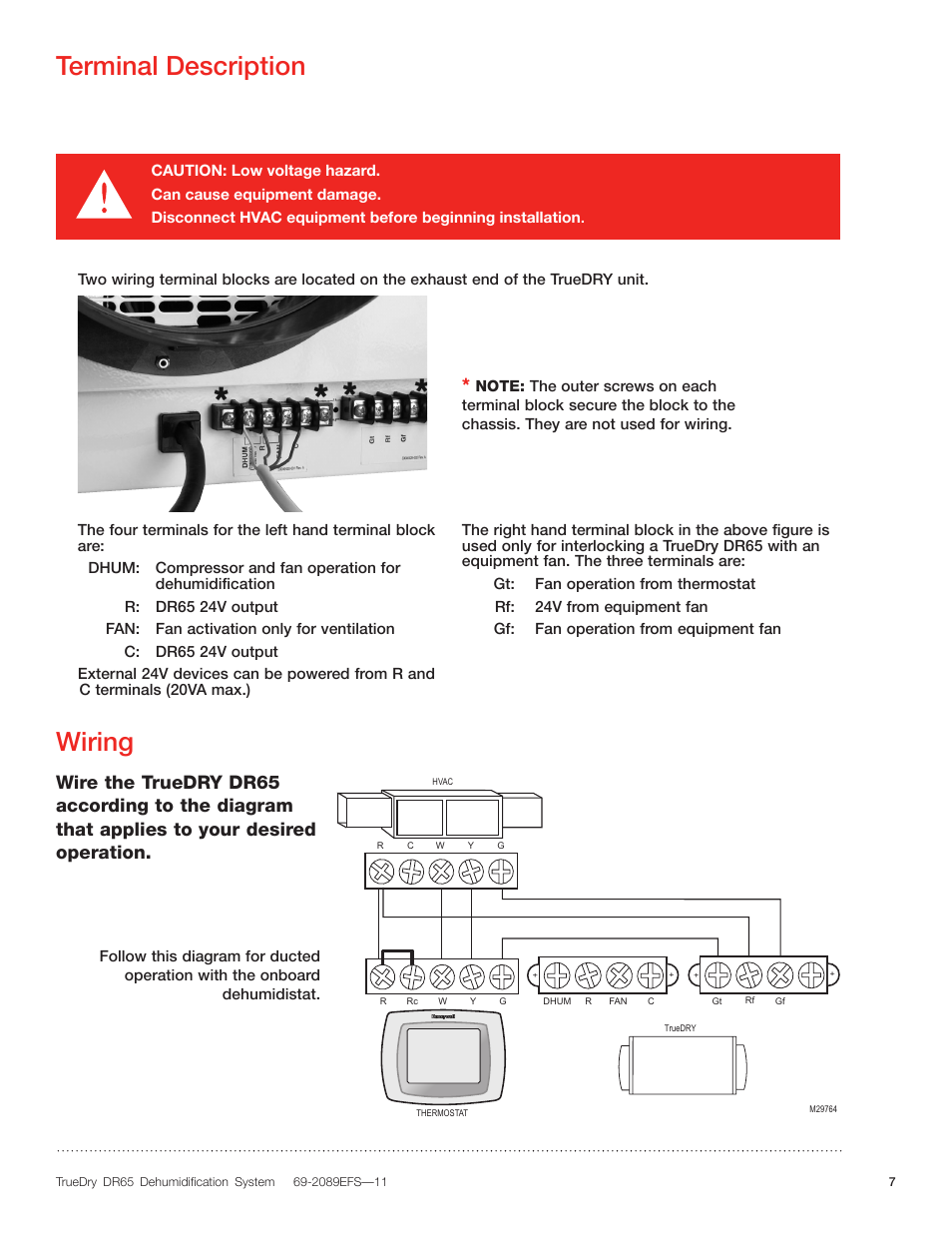 Terminal description, Wiring | Honeywell DR65 User Manual | Page 9 / 52