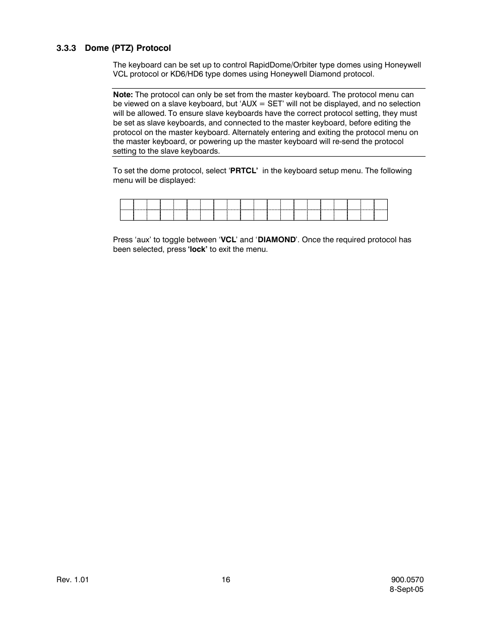 3dome (ptz) protocol, Dome (ptz) protocol | Honeywell HJZTP User Manual | Page 26 / 64