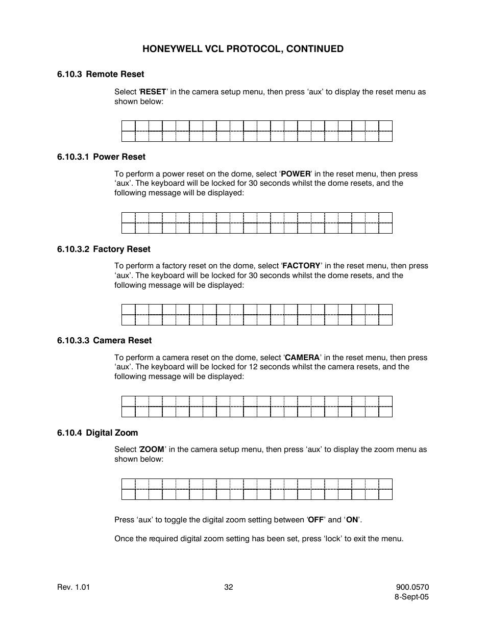3remote reset, 4digital zoom, Remote reset | 1 power reset, 2 factory reset, 3 camera reset, Digital zoom | Honeywell HJZTP User Manual | Page 42 / 64
