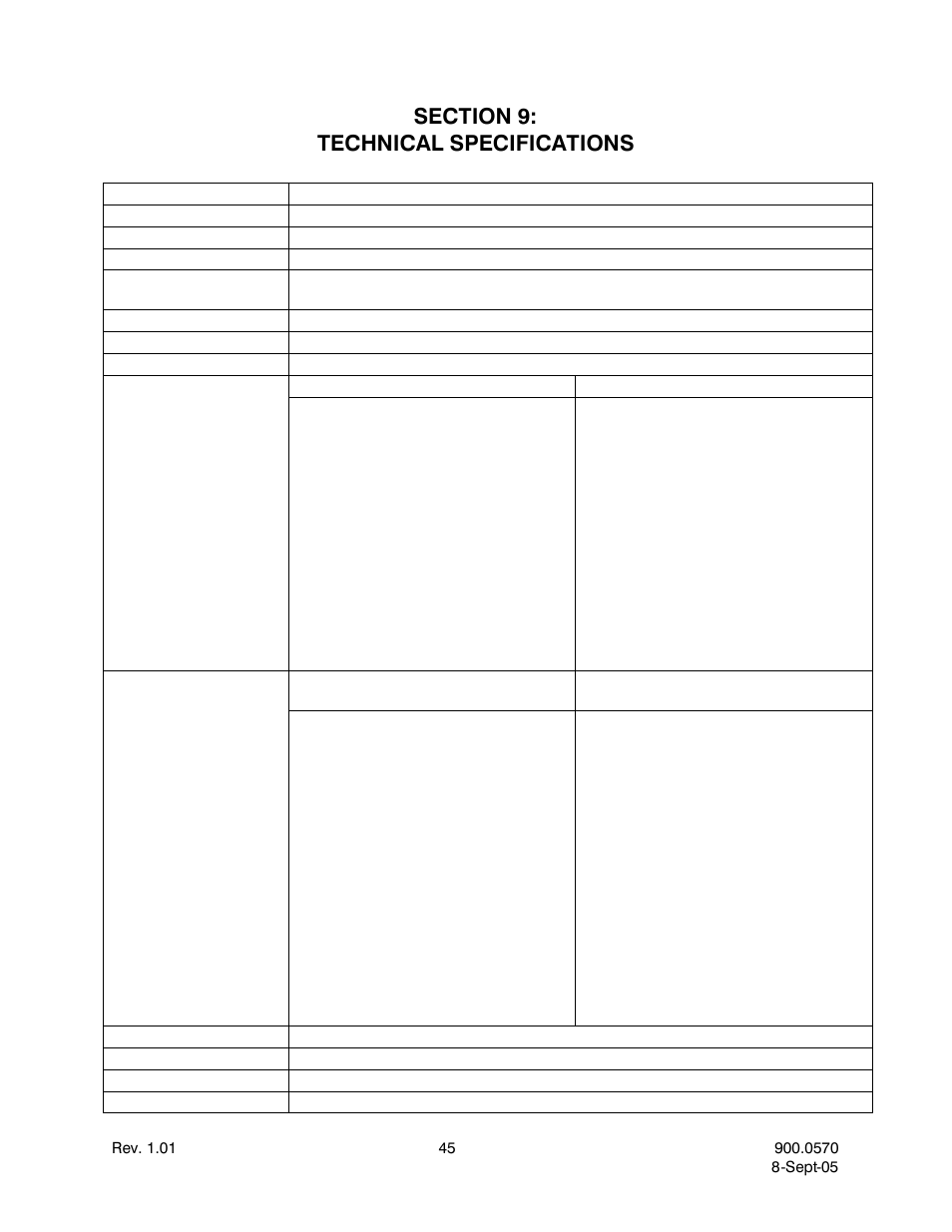 Section 9:technical specifications, Section 9: technical specifications | Honeywell HJZTP User Manual | Page 55 / 64