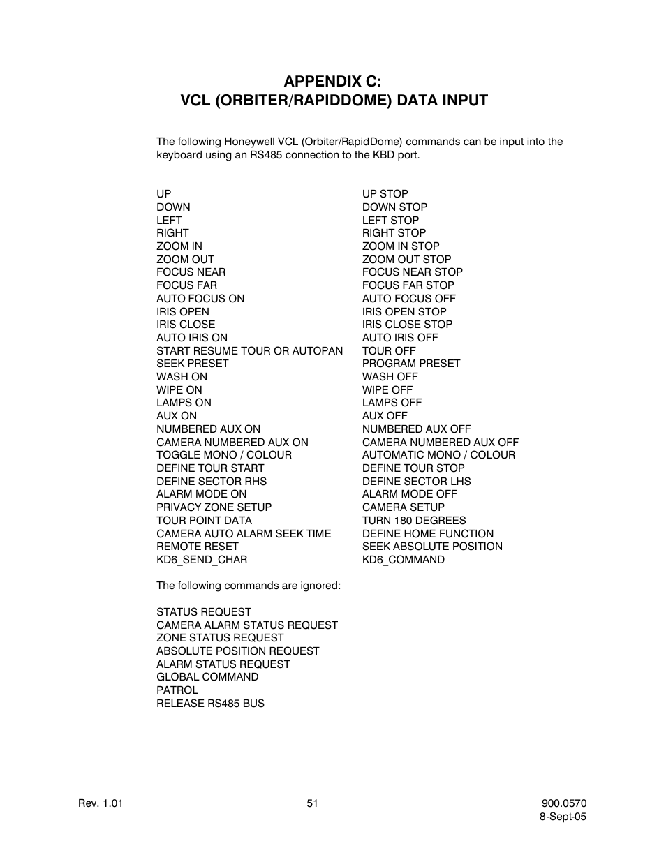 Appendix c: vcl (orbiter/rapiddome) data input | Honeywell HJZTP User Manual | Page 61 / 64
