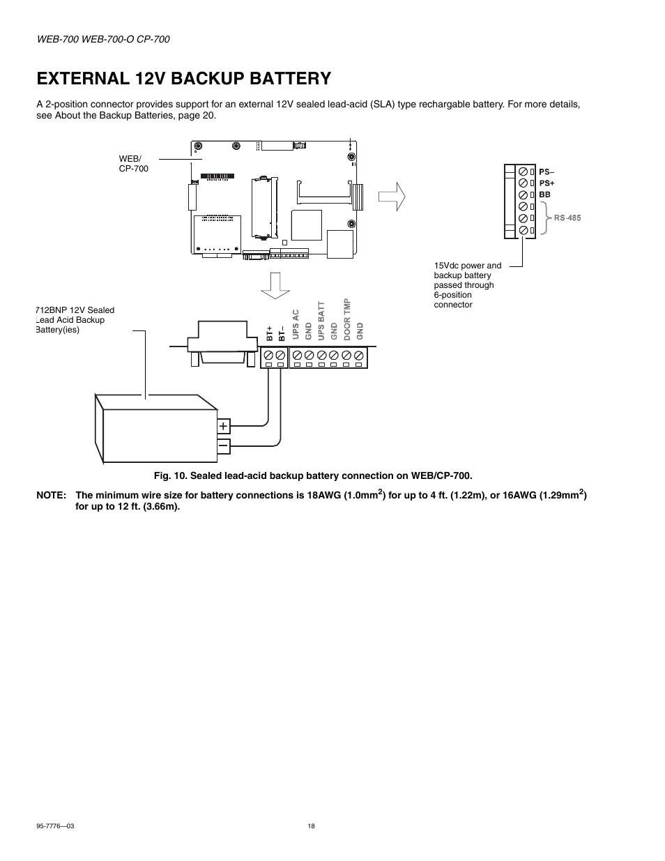 External 12v backup battery, External 12v backup battery 18 | Honeywell NIAGARA WEB-700 User Manual | Page 18 / 28