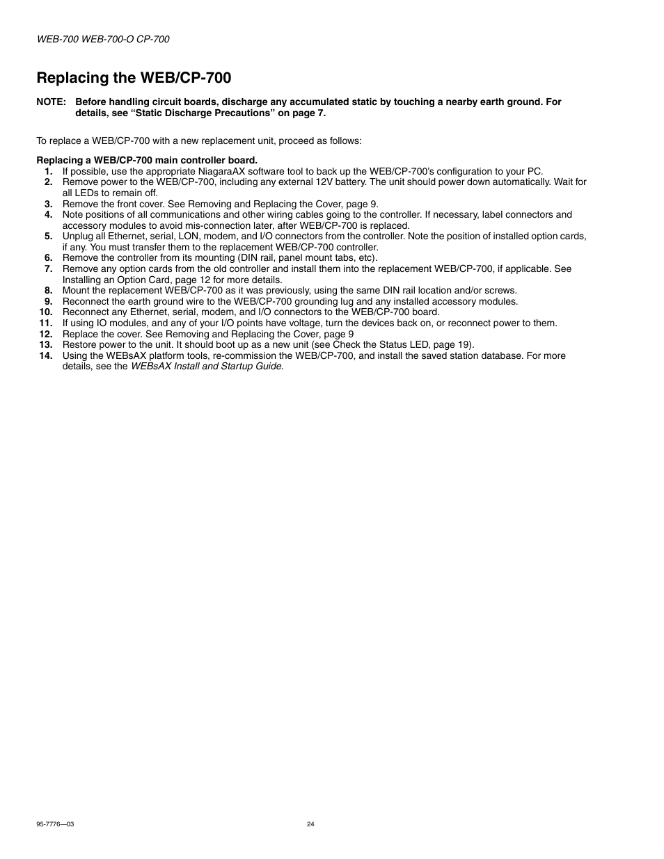 Replacing the web/cp-700, Replacing the web/cp-700 24 | Honeywell NIAGARA WEB-700 User Manual | Page 24 / 28