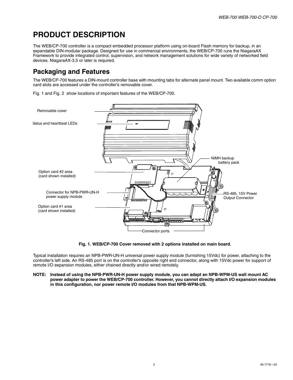 Product description, Packaging and features, Product description 3 | Packaging and features 3 | Honeywell NIAGARA WEB-700 User Manual | Page 3 / 28