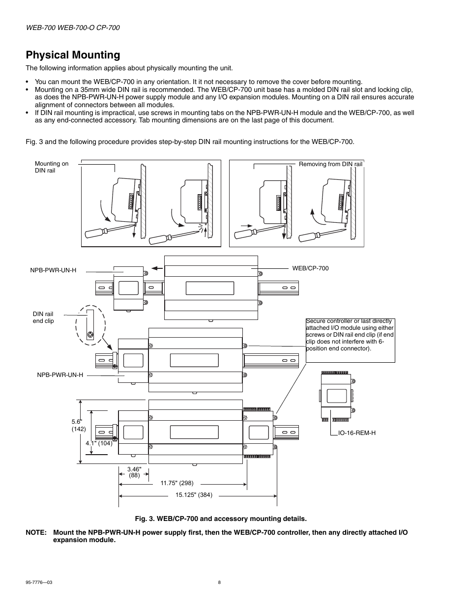 Physical mounting, Physical mounting 8 | Honeywell NIAGARA WEB-700 User Manual | Page 8 / 28