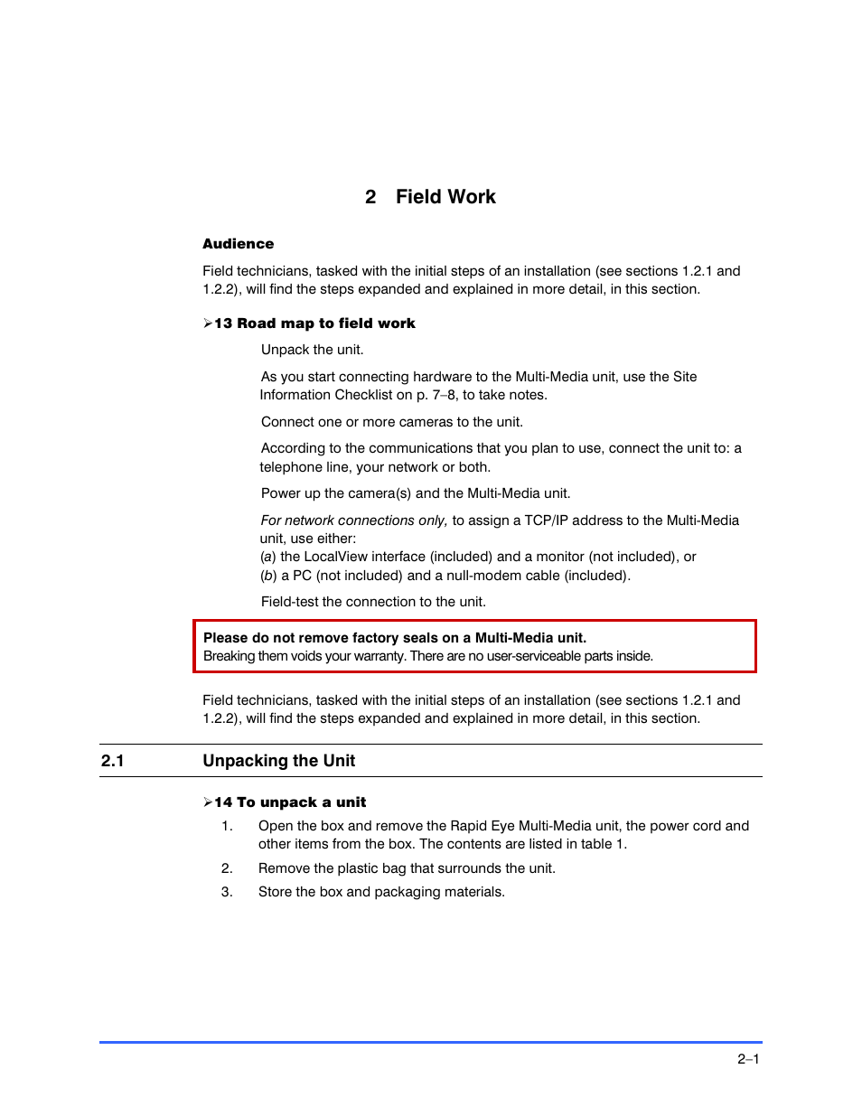 2 field work | Honeywell RAPID EYE K9696V2 User Manual | Page 19 / 96