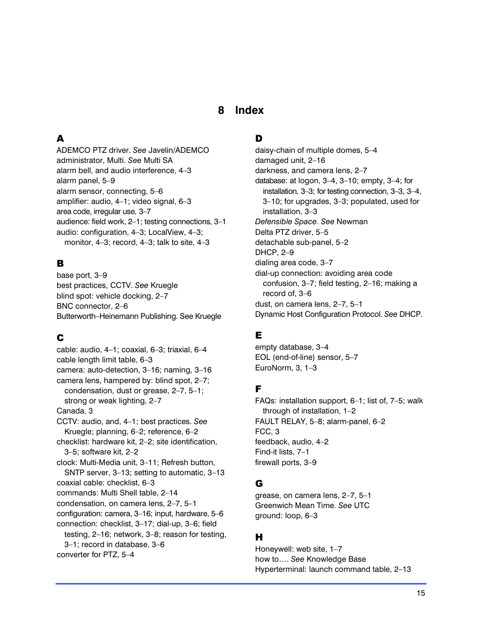 8 index | Honeywell RAPID EYE K9696V2 User Manual | Page 89 / 96