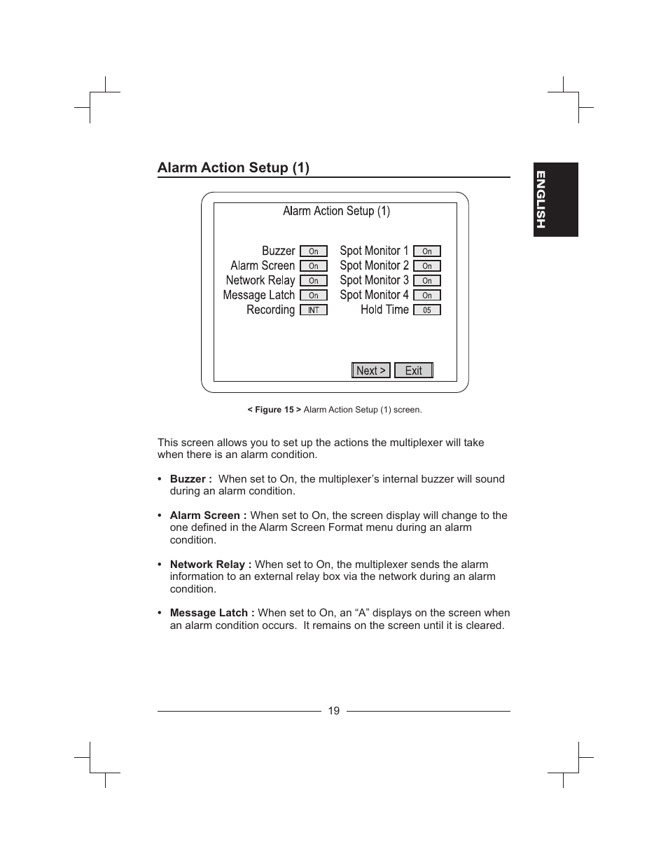 Alarm action setup (1) | Honeywell HXMT9 / HXMT9X User Manual | Page 33 / 102