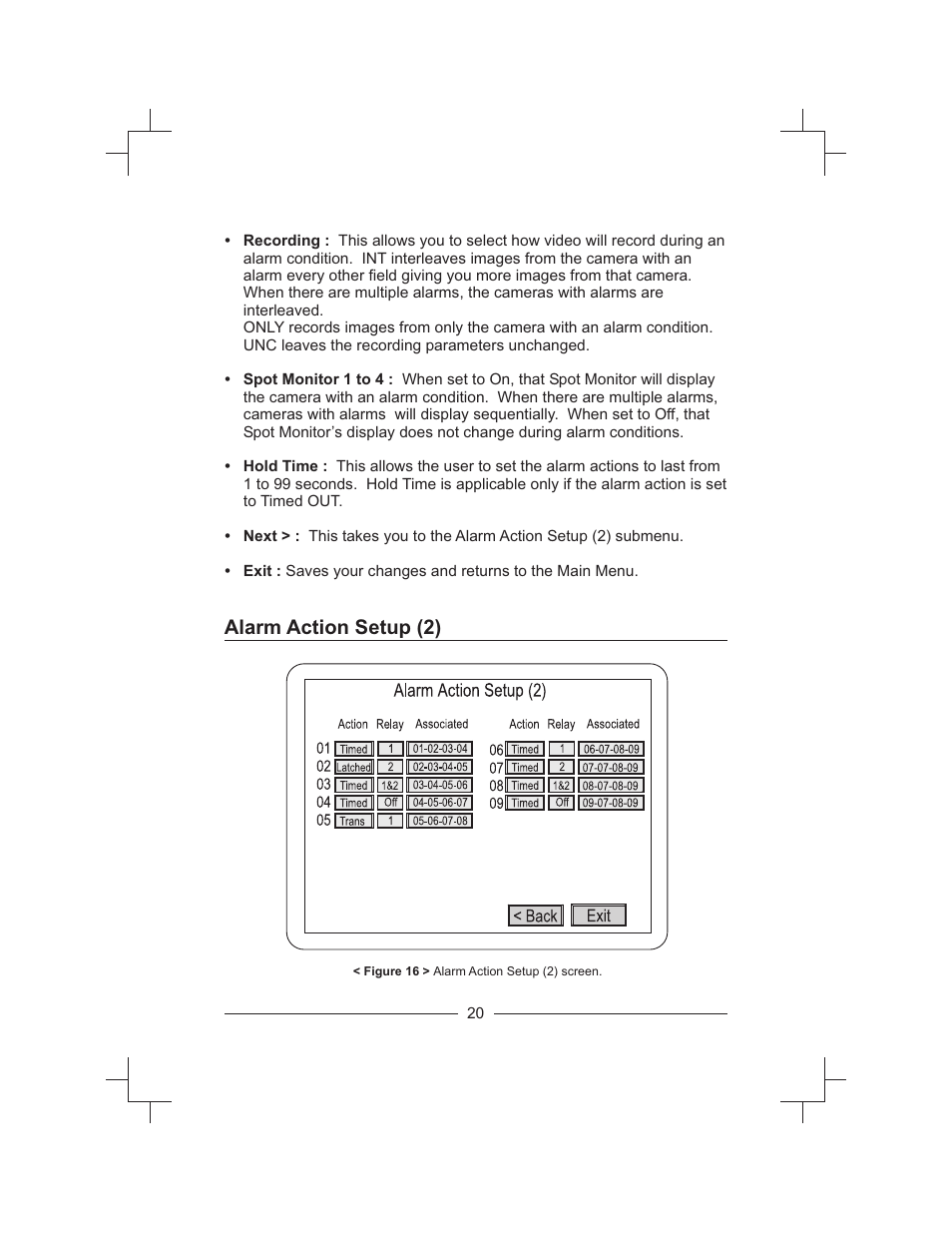 Alarm action setup (2) | Honeywell HXMT9 / HXMT9X User Manual | Page 34 / 102