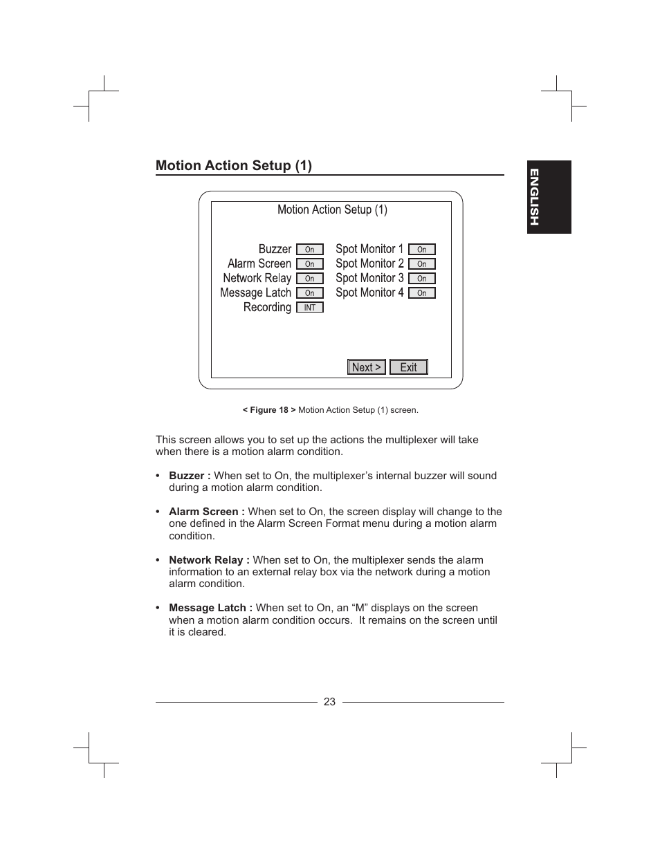 Motion action setup (1) | Honeywell HXMT9 / HXMT9X User Manual | Page 37 / 102